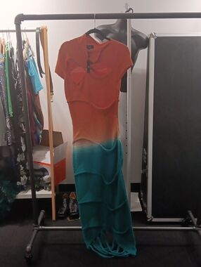 Hanifa Vibrant Orange and Teal Maxi Dress